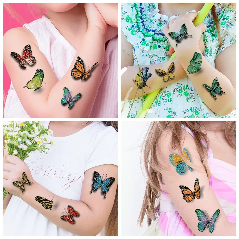 6Sheets/set Butterfly 3D Tattoo Stickers Waterproof Hand Fake Tatoo for Women Kids Colorful Body Art Temporary Tattoos