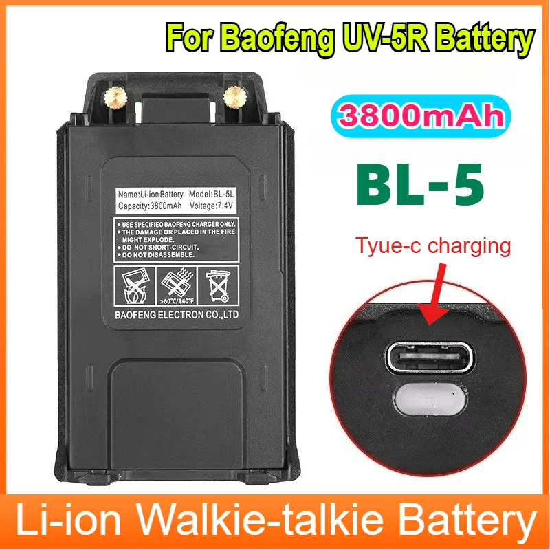 

For Baofeng UV-5R Battery Walkie Talkie Enlarger Extended Li-ion Battery Type-C BL-5 for UV-5R Two Way Radio