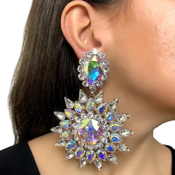 Stonefans Geometry Crystal Dangle Earrings Trendy for Women Exaggerated Rhinestones Statement Earrings Luxury Piercing Jewelry