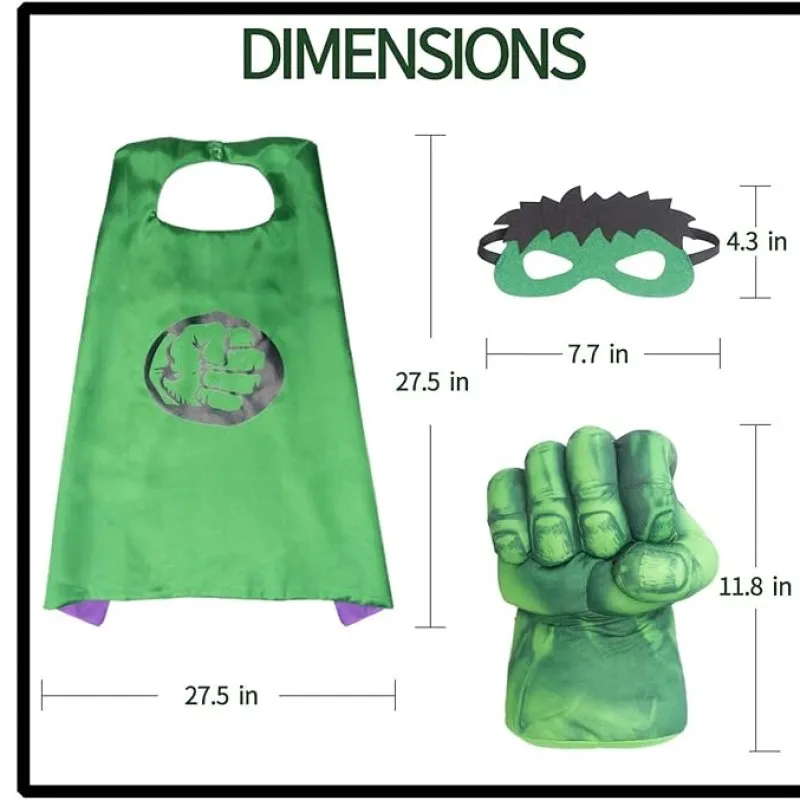 Hulk Umhang Umhang Plüsch Hände Fäuste Kostüm mit grünem Umhang und Augen maske-komplettes Set von Schlag handschuhen Zubehör für Kinder