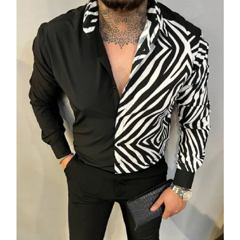 New Zebra 3d Printed Stretch Non Ironing Long Sleeve Shirt For Business And Leisure Flip Collar Single Breasted Shirt MB12