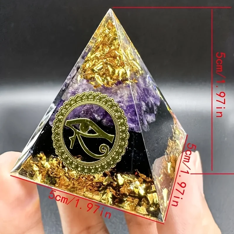 1pc Orgone Amethyst Pyramid, Eye Of Horus In Egypt, Orgone Crystal art, Orgone Crystal pyramid, Crystal gift, Energy pyramid