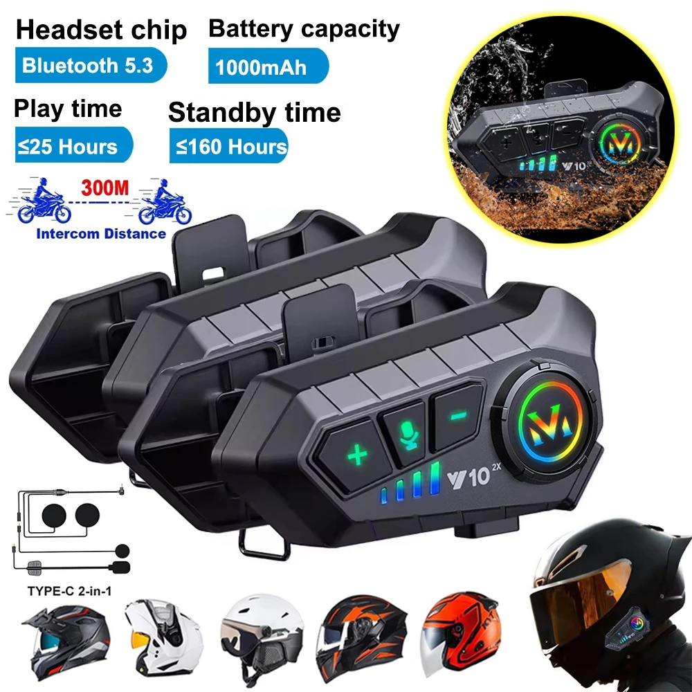 

Motorcycle Intercom Helmet Bluetooth Headset Bt5.3 Waterproof Noise Reduction 1000Mah 32H Continuous Use Ultra-Long Battery Life
