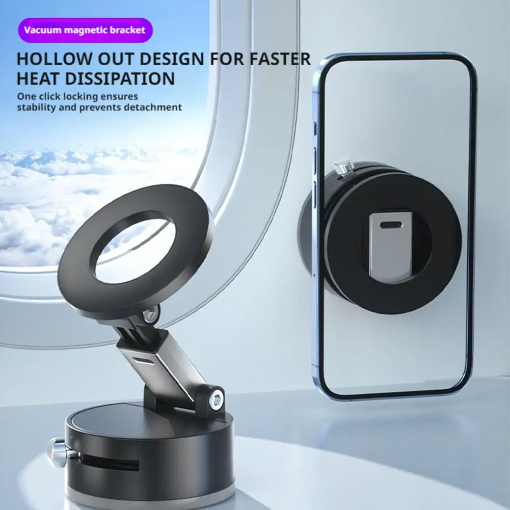 

Vacuum Suction Cup Magnetic Car Phone Holder Double-Sided Foldable Magnetic Auto Phone Bracket For Car Interior 360° Rotating