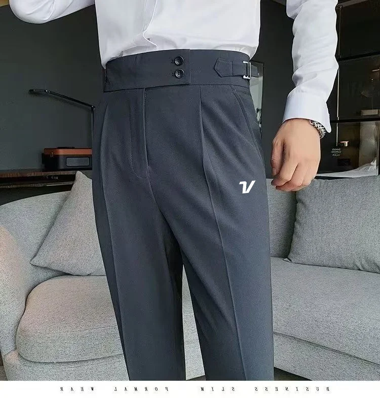 Men's Golf Casual Straight Pants Korean Business Office Pants Retro High Waist Breathable Trousers Fashion Golf Clothing