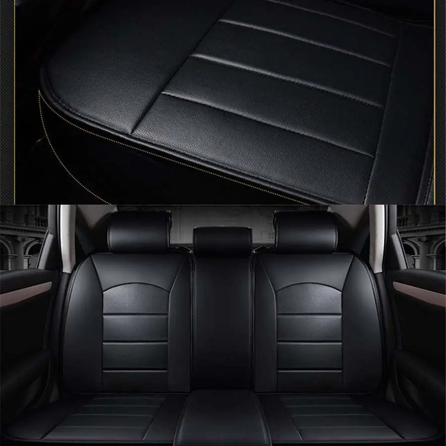 

Full Black PU Leather Front & Rear Seat Covers Cushions Set For 5-Seats Car SUV