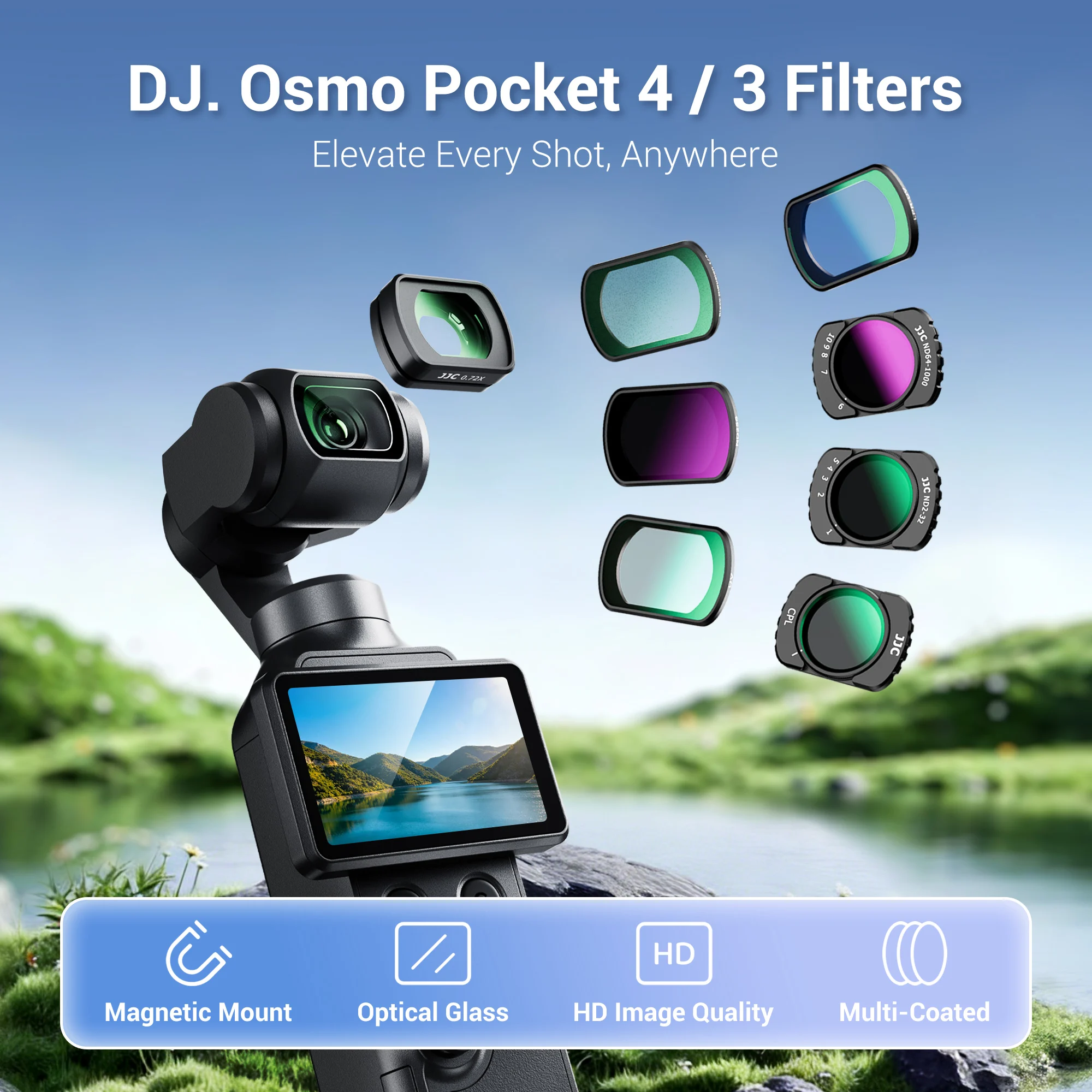 JJC F-P Serie Filter für DJI Osmo Pocket 4 3 Objektiv Magnetischer Filter 0,72x Weitwinkelobjektiv CPL UV-Filter ND2-32 Variabler Filter – Detail 2