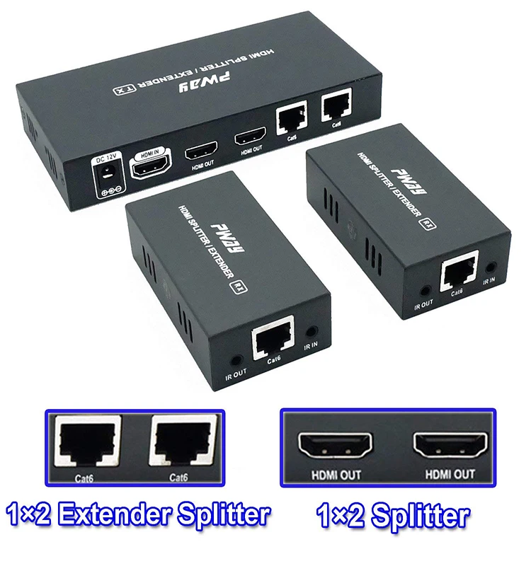 PWAY 1x2 HDMI Splitter Extender 60m Over IP UTP RJ45 Cat 35M Cat5e 50M Cat6  60MCable Support HD 1080P Uncompressed Transmission