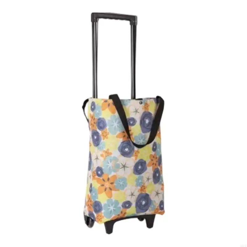 Ergonomic Foldable Shopping Trolley With Retractable Handle Quiet Waterproof Oxford Fabric Practical Frame For Outdoor Use