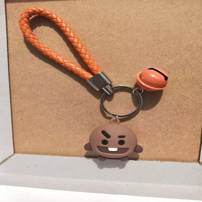 BT21 Cartoon Cute Plush Doll Keychain Bell Kawaii for Boys and Girls Backpack Pendant Accessory Anime Merchandise Support Gift
