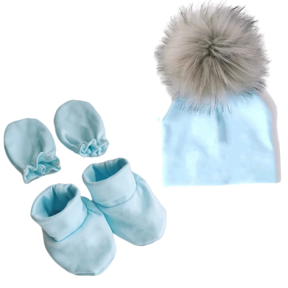 newborn baby hat gloves foot covers set photography props cotton beanie with detachable pompom hat beanie bonnet for baby boys