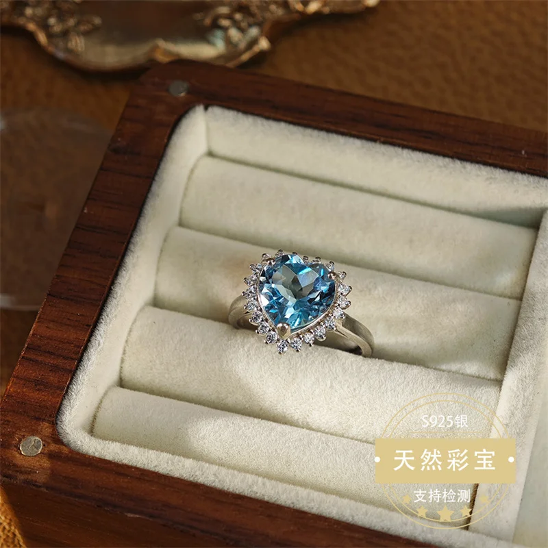 

Natural Heart Shape Wedding Ring for Women 925 Sterling Silver Adjustable Size Girl Lady Bride Gorgous Christmas Gift Birthday