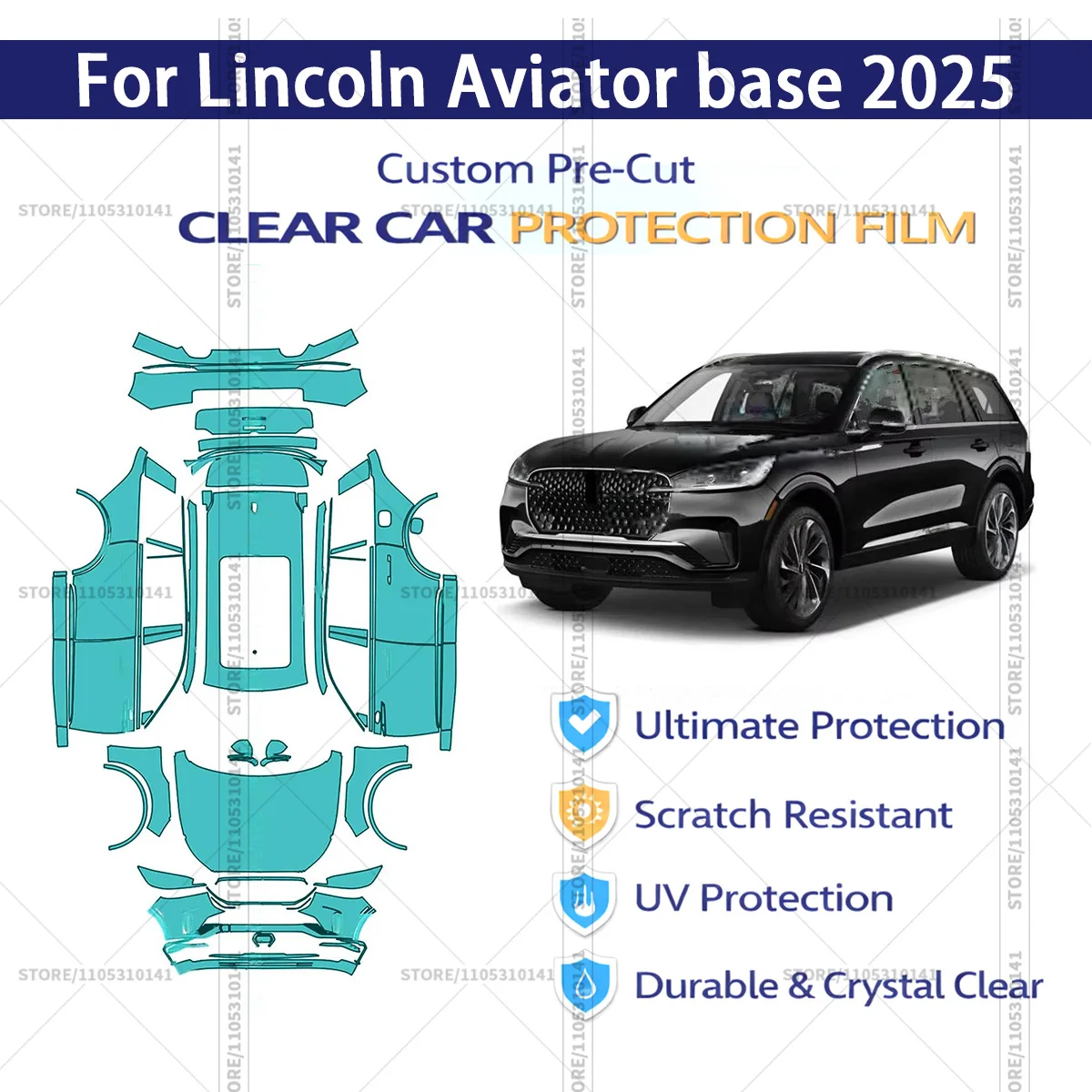 

Для Lincoln Aviator 2025: Профессиональная прозрачная защитная пленка (PPF) для автомобиля, предварительно вырезанная, для полной оклейки кузова