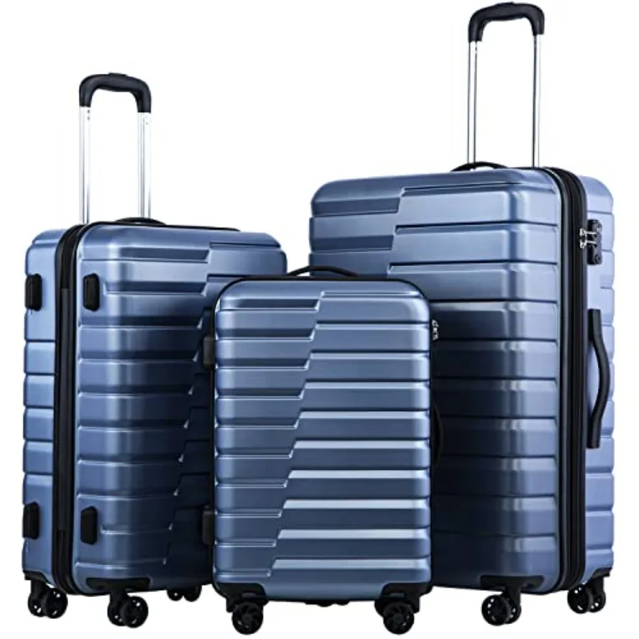 

Blue 3-Piece Hard Shell Luggage Set with Spinner Wheels Expandable Large Checked Luggage Lightweight Rolling Carry On with TSA