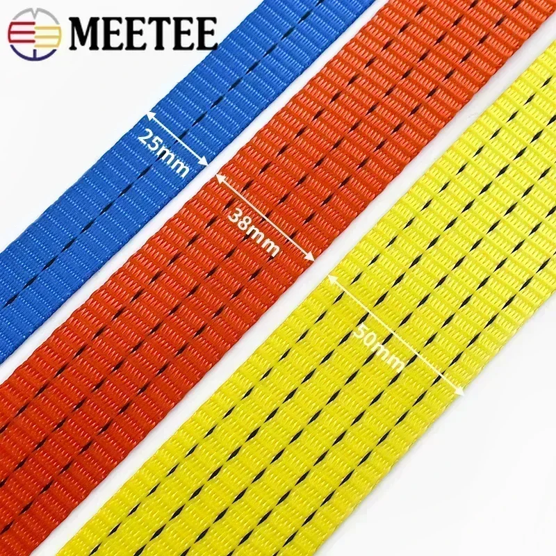 5M Meetee 25/38/50mm Nylon Webbing 1.2/1.6/1.8mm Thick High Strength for Car Tension Rope Cargo Binding Belt Luggage Fixed Strap