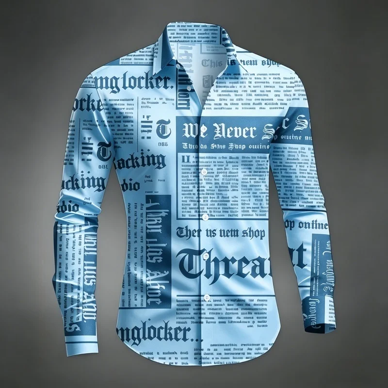 Men's Shirt Long Sleeved Shirt Newspaper Letter Print Retro Casual Single Breasted Shirt Street Style Trendy Men's