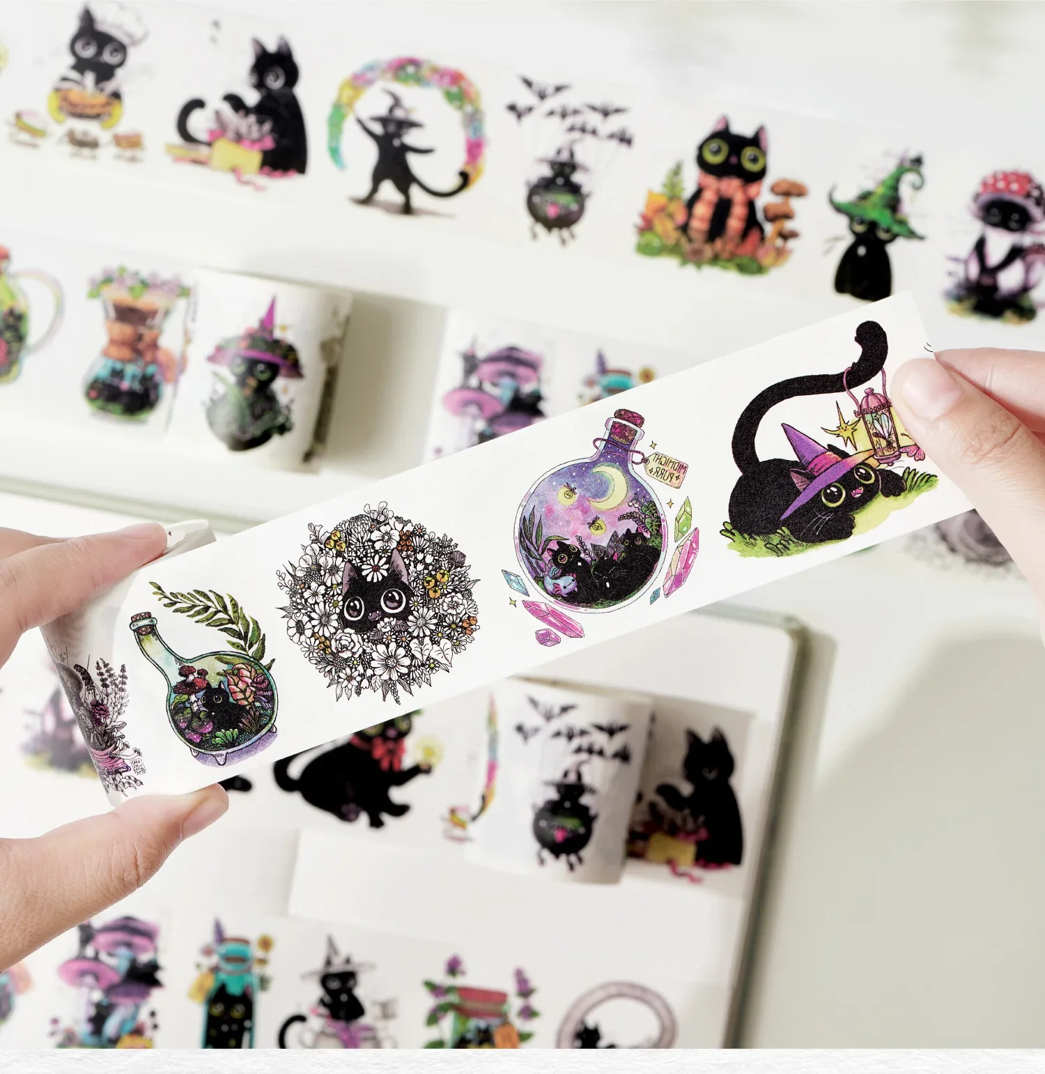 moon shadow cat trace papel tematico de halloween washi tape cortado fairy tale journal estilo grotesco wt 01