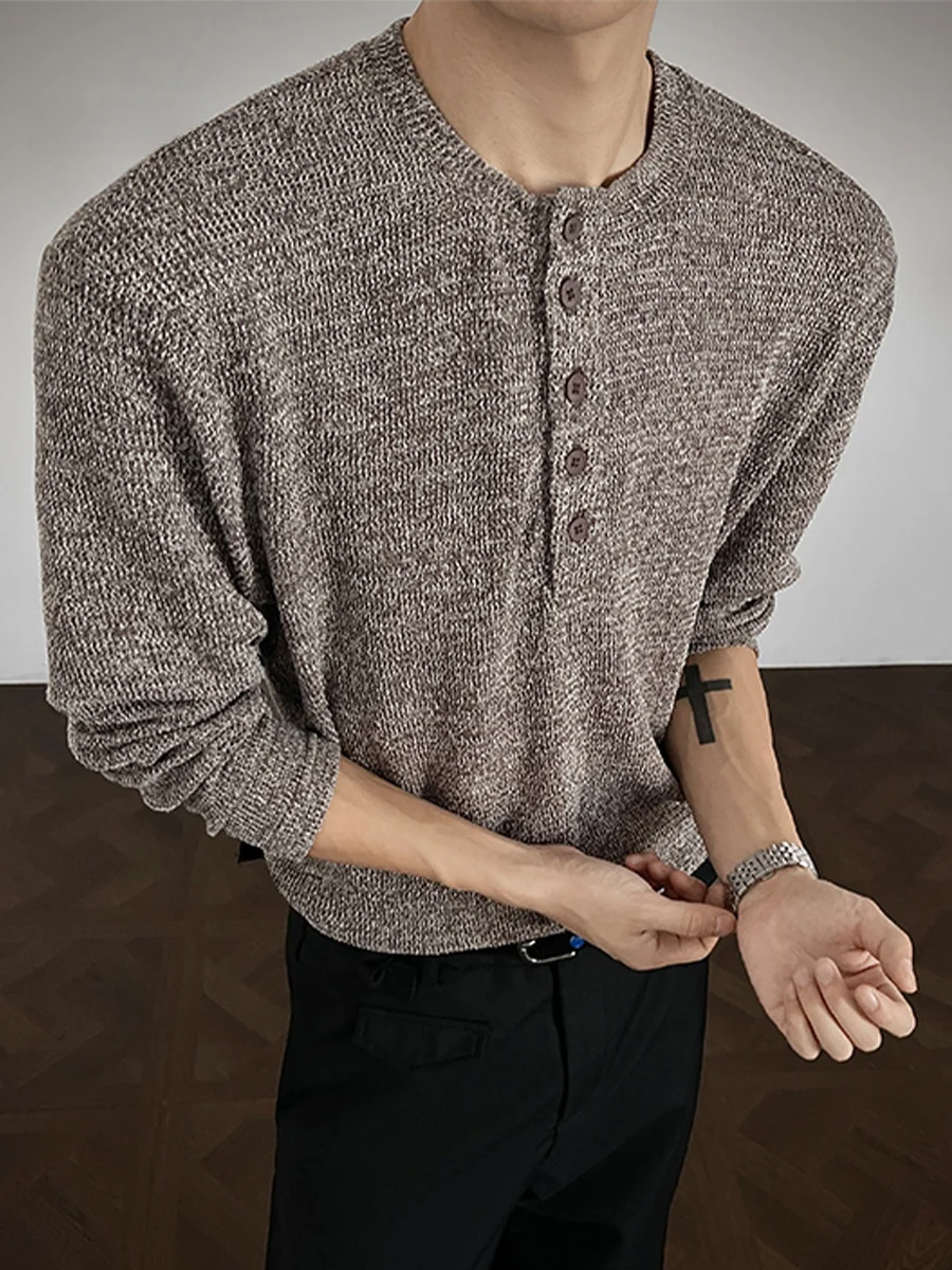 

Retro Henry Collar Knitwear Men's American Sle Casual Loose Fit Inner Wear Polyester Blend Comfortable Autumn Sweater