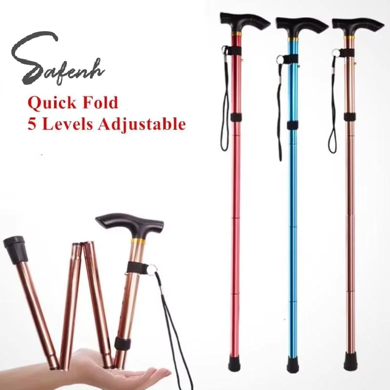 Multifunction Telescopic Walking Stick Outdoor Hiking Trekking Poles Aluminum Alloy Metal Folding Cane Crutches Pole For Elderly