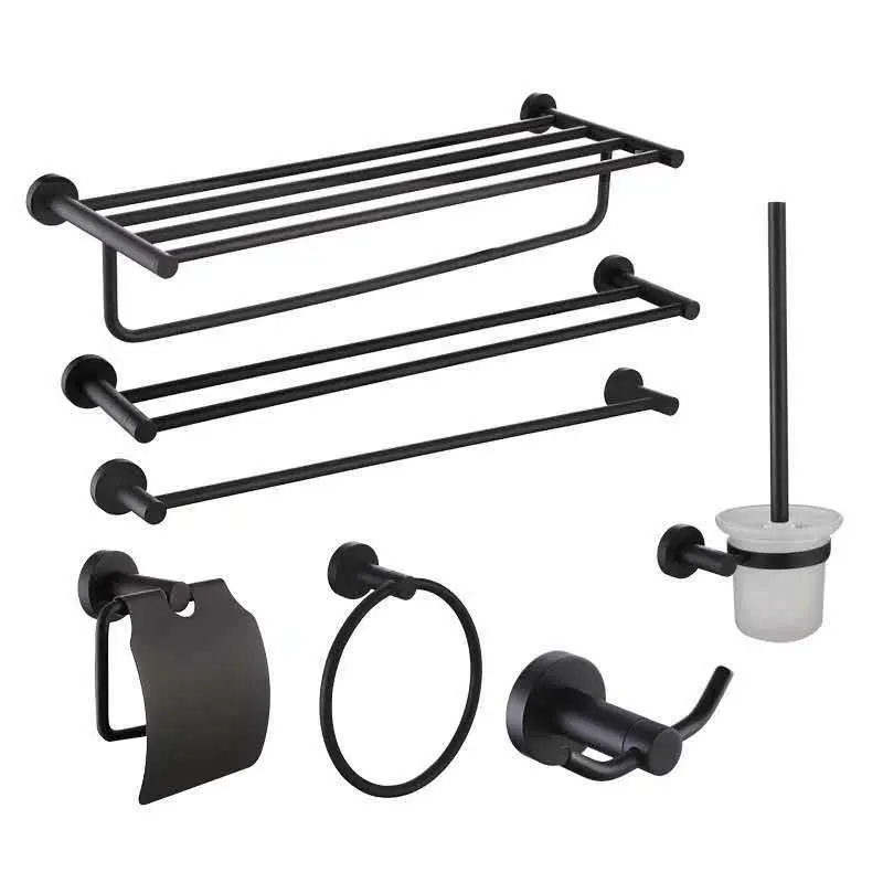 

Hardware pendant 304 stainless steel bathroom black clothes hook single and double pole layer towel rack bath towel ring roll pa