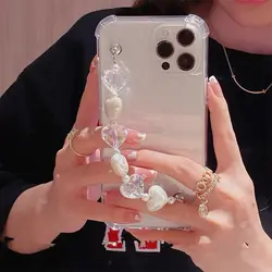 Gradient chain Simle Flowers Bracelet Phone case for iphone 15 Pro Max mini 11 XR X XS 7 8 plus 13 Soft Cover With Hand Strap