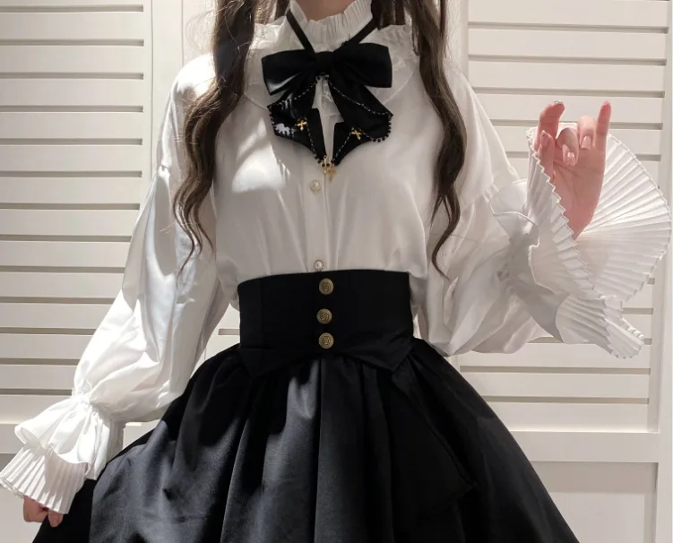 Anime Japanese Gothic Style Shirt Irregular Waistband Mesh SK Skirt Lolita Shirt Retro Miss Set Halloween Costume