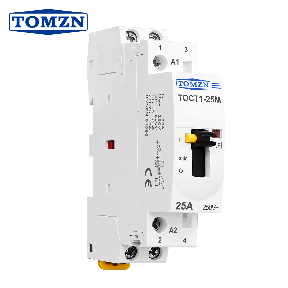 TOMZN Contactor With Manual Control Switch TOCT1 2P 25A 220V/230V 50/60Hz DIN Rail Household AC Modular 2NO or 1NO 1NC or 2NC