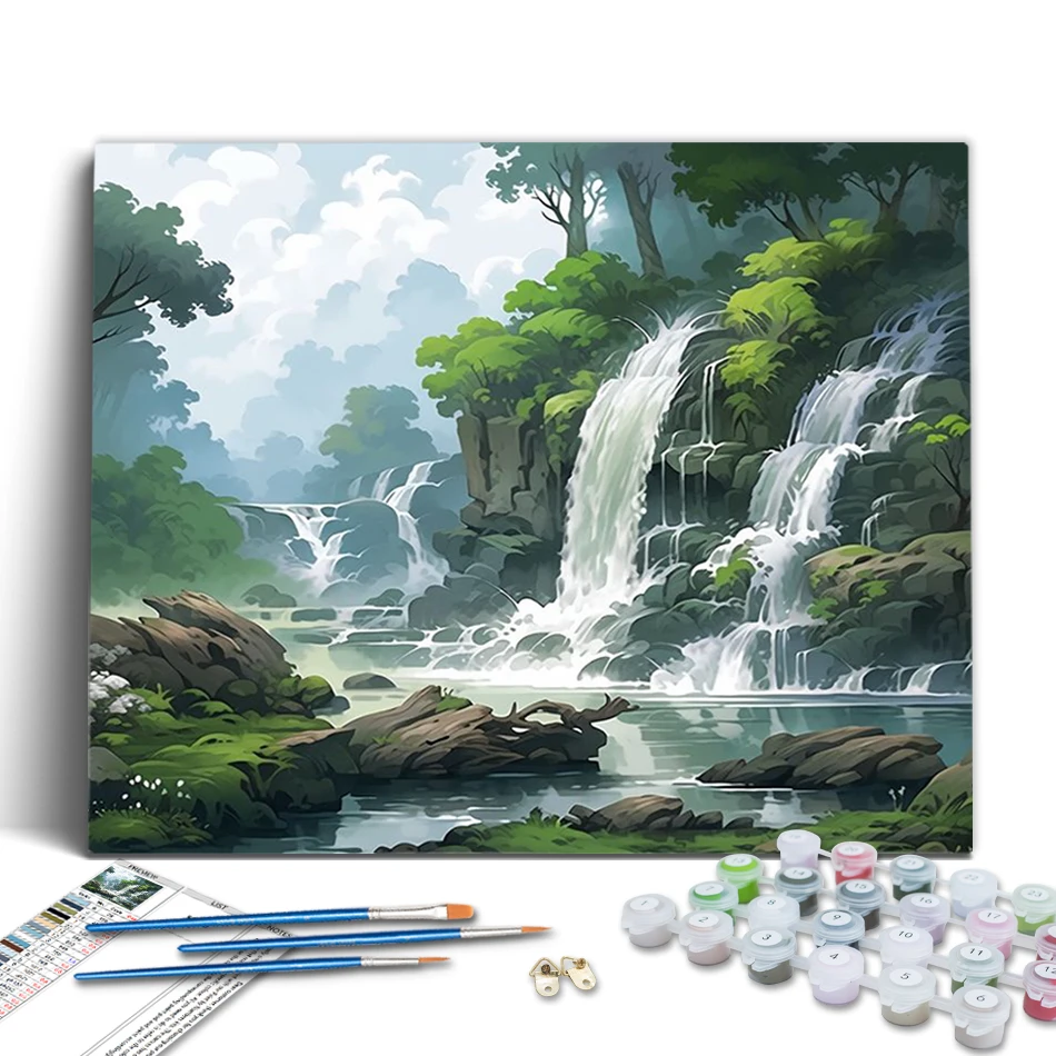 

RUOPOTY Paint By Numbers Landscape Paintings On Number Forest Creek Canvas Picture Paint Kit Drawing Oil Crafts Supplies Adults