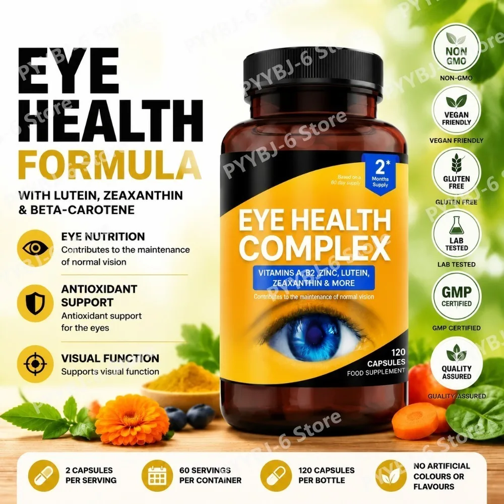 Eye Health Complex Capsules with Lutein Zeaxanthin Vitamins A C E B2 Zinc Copper Eye Support Vision Supplement 120 Capsules