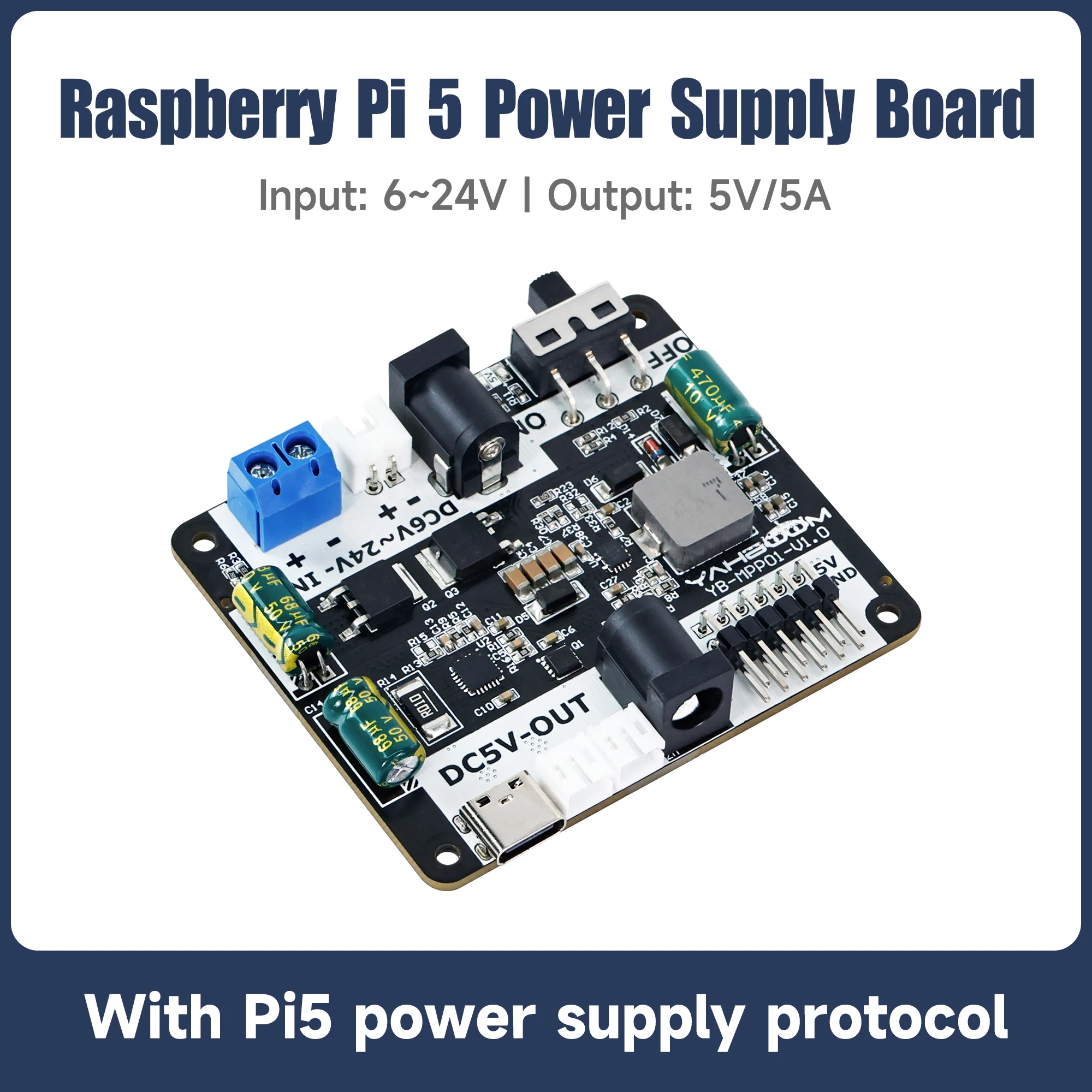 

Raspberry Pi 5 Power Supply Expansion Board with Various Power Input Output Interface For Jetson NANO STM32 Robot Kit Projects