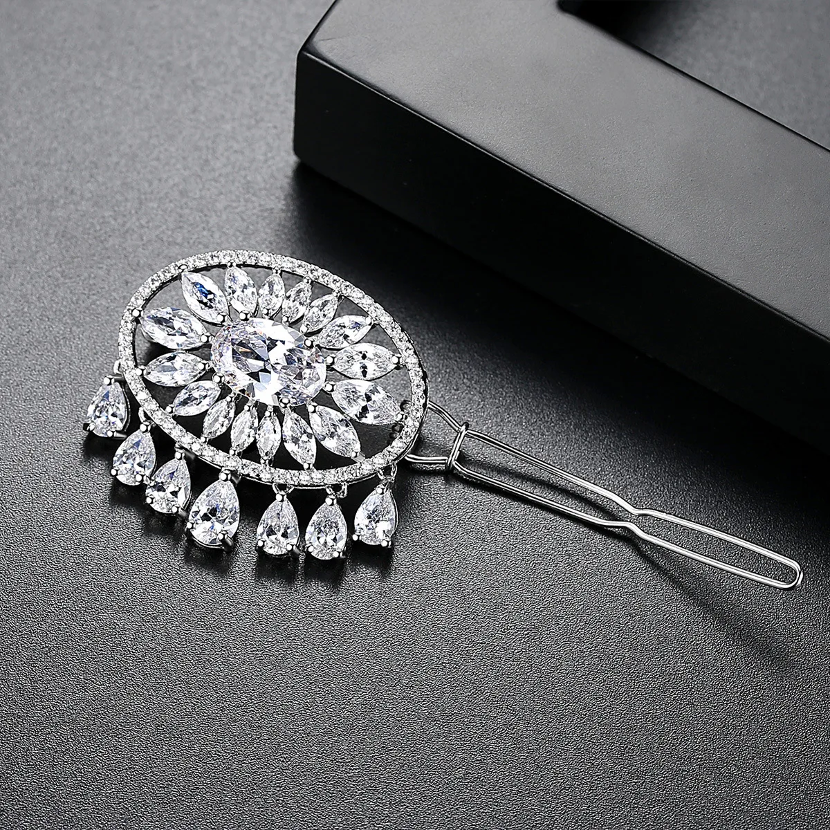 SY Jewelry Manufacturer 925 Sterling Silver Hair Jewelry Water Drop Gemstones Hairpin 7A Level CZ Zircon Fashion Hair Accessory