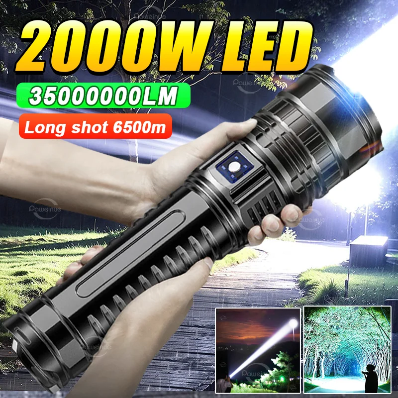 

350000LM 2000W Most Powerful Flashlight Zoomable Long Range 6km Tactical Flashlight 15000mAh Strong Light LED Work Hunting Torch