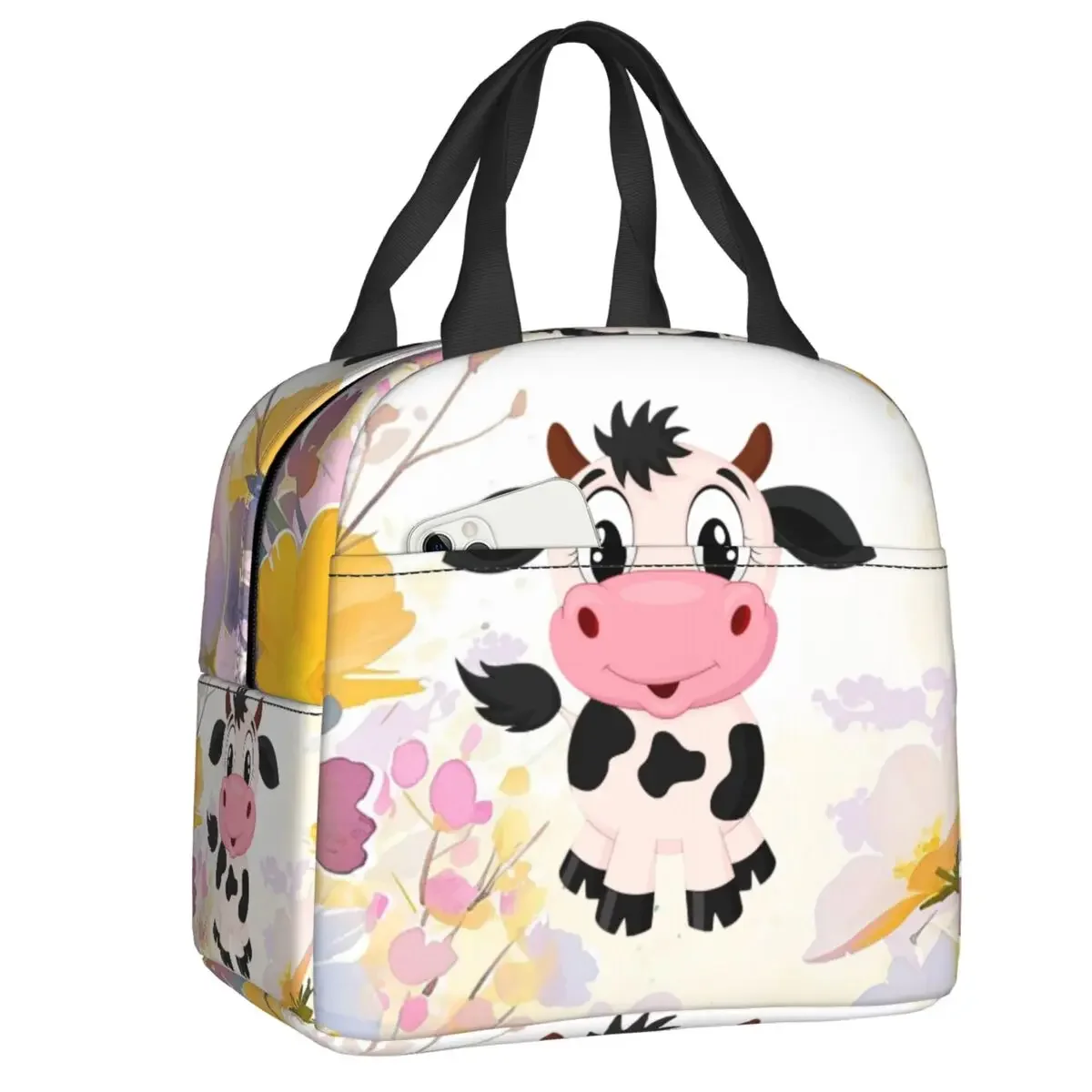 Custom Highland Cow And Flower Lunch Bag Men Women Thermal Cooler Insulated Lunch Box for School Work Food Picnic Tote Bags