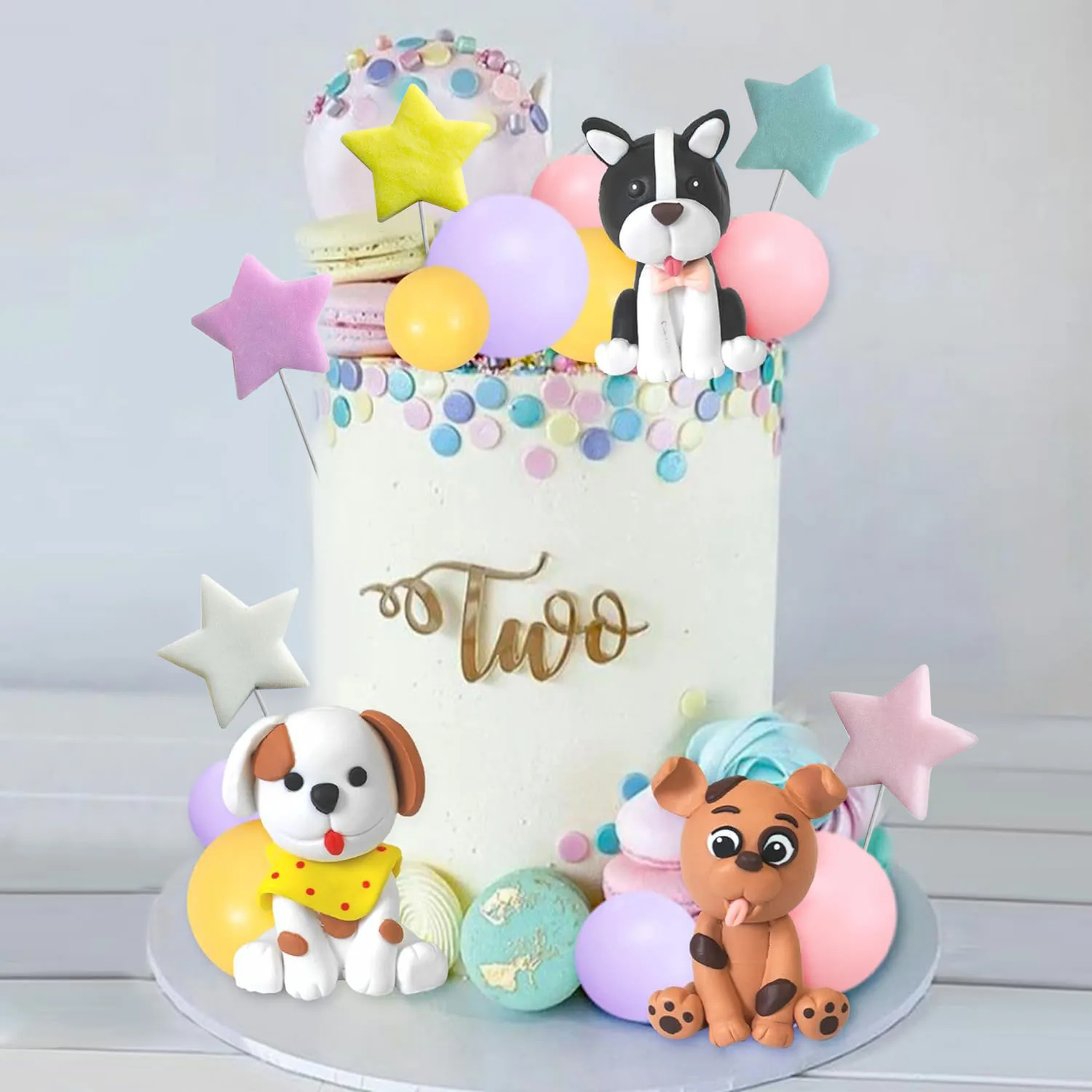 Topper per torta per cani Figurine in argilla Cucciolo di stella per cane Festa di compleanno a tema Zampa Forniture per baby shower per feste per animali domestici per cani carini