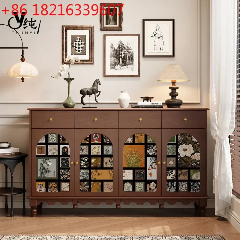 YAOMedieval Solid Wood Dining Side Cabinet Shoe Storage Entryway Console Living Room Wall Unit Chest Organizer Furniture