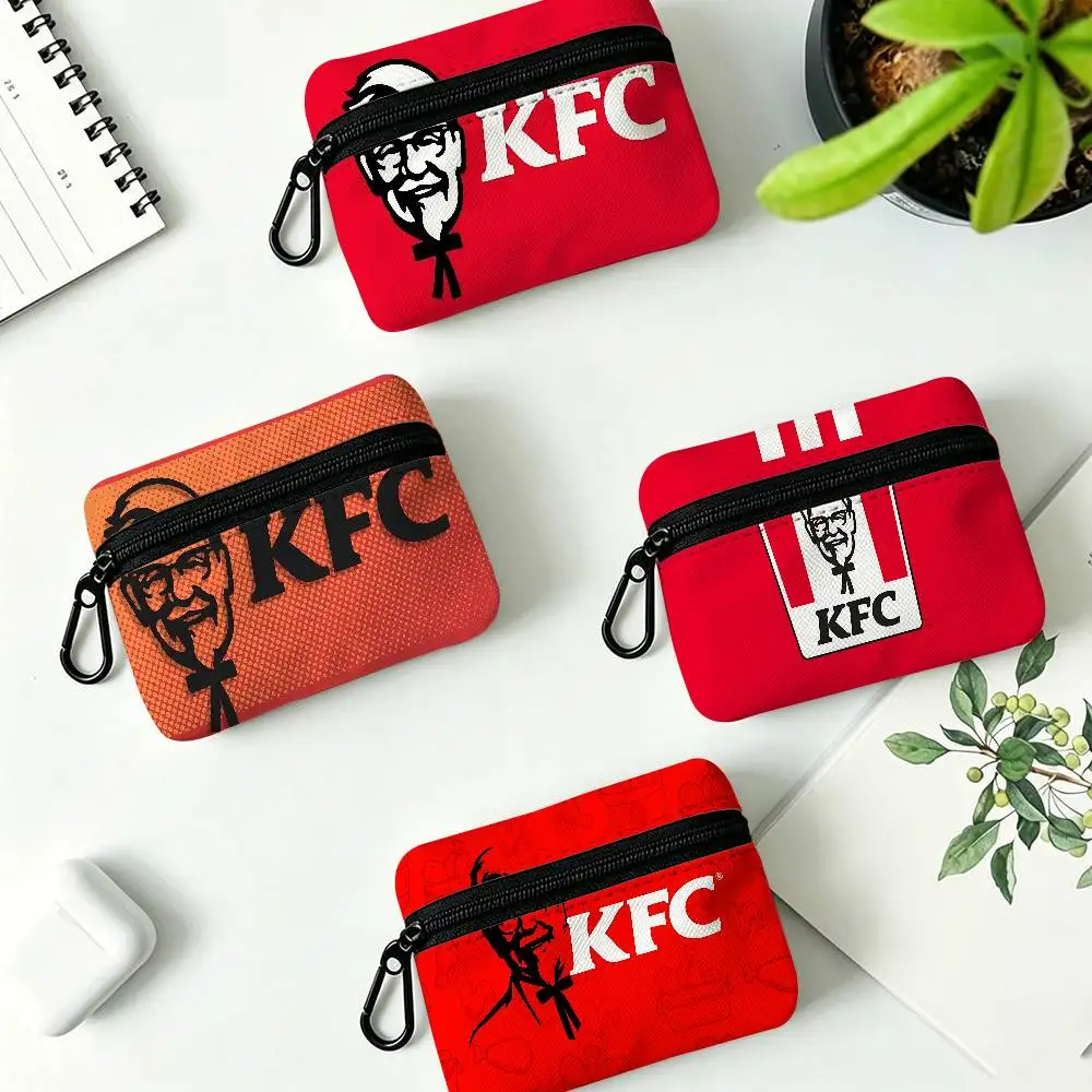 Fashion K-kfc Logo Oxford Fabric Zipper Pouch Lightweight Hanging Coin Wallet For Coins ID Cards Keys Lipstick Earbuds