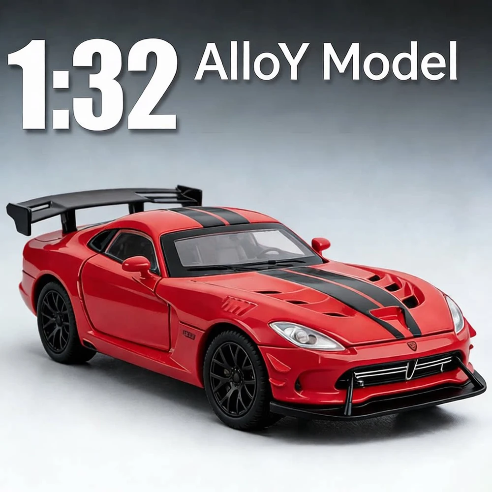 Coche de Juguete a Escala 1:32 Viper Hellcat STR de Aleación Fundida a Presión, Miniatura de Coche de Juguete, Regalo para Niños, con Función de Retroceso, Neumáticos de Goma, Puertas que se Abren, Vehículo de Juguete