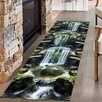 3D Mountain Waterfall Print Runner Rug Nature Scenery Design Mat Non-Slip Absorbent Carpet for Living Room Bedroom Decoration