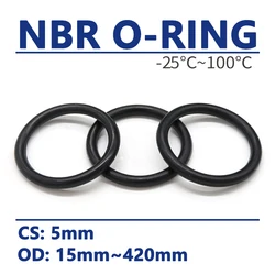 Junta tórica CS 5mm NBR junta de sellado OD 15mm-420mm espaciador de goma de nitrilo negro arandela resistente al aceite forma redonda Alta Temperatura