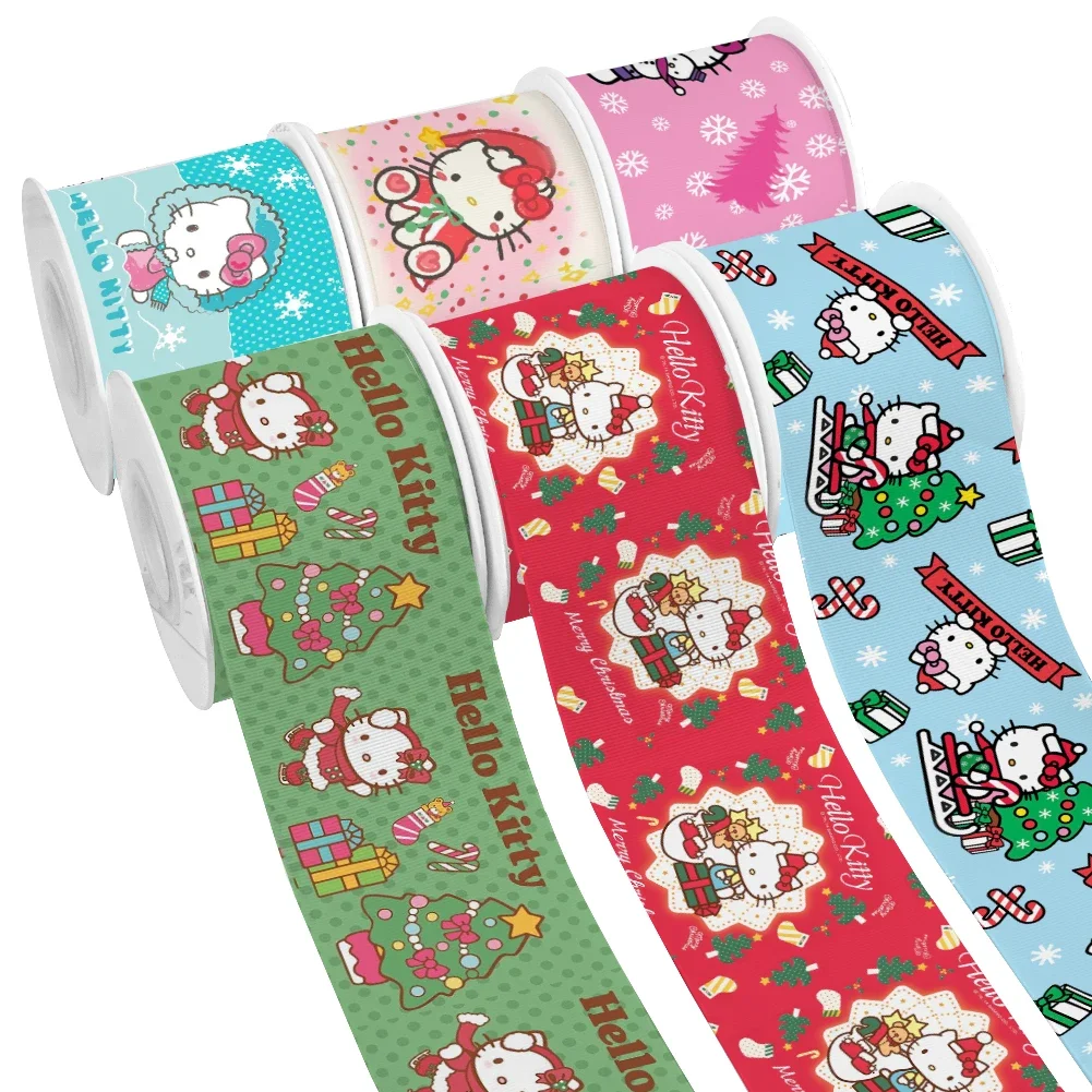 10 Yards Mini Hello Kitty And Gifts Printed Ribbon Christmas Grosgrain Satin Ribbon For Girls Gifts Decoration Materials