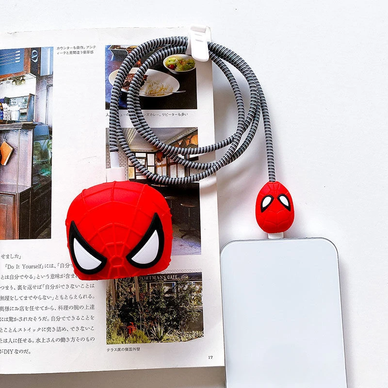 Animation Hero Charger Electric Rope Protective Case Iron Man Spider-Man Suitable for Apple Huawei Charger Protective Case