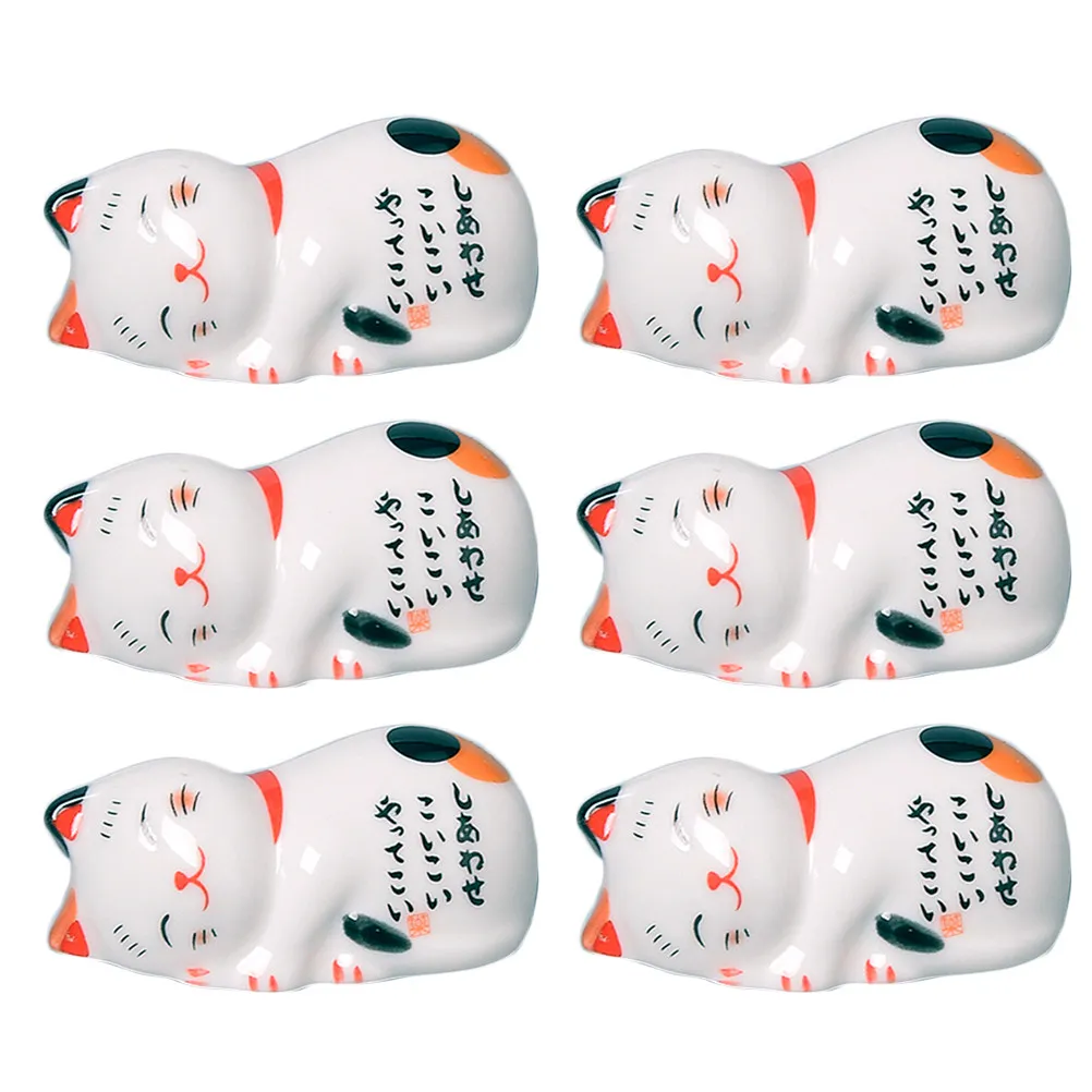 6Pcs Ceramic Cat Theme Chopstick Rest Holder for Asian Tableware Prevent Sliding Maintain Clean Surface Home Office Gift