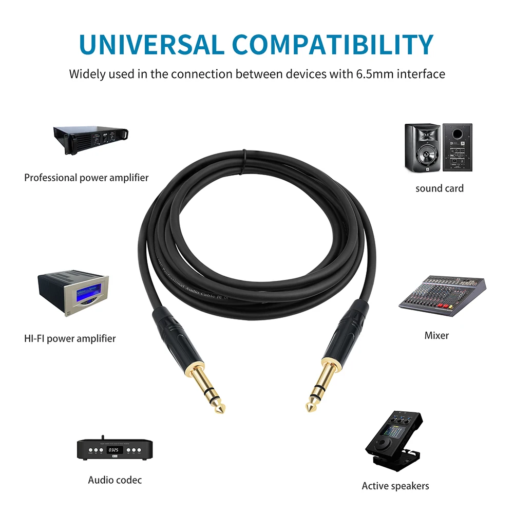 1/4 Inch TRS Cable Male To Male Interconnect Cable Quarter Inch 1/4 TRS To TRS Stereo Audio Cable for Electric Guitar Bass Etc