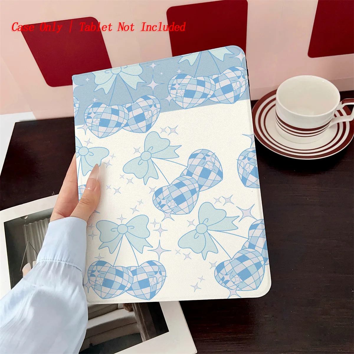 

Sweet Girly Colorful Heart-Cut Cherries + Bowknots Design iPad Case for Air 4/5/6 10.9 3rd Gen 9.7 Anti-Scratch Protective Cover