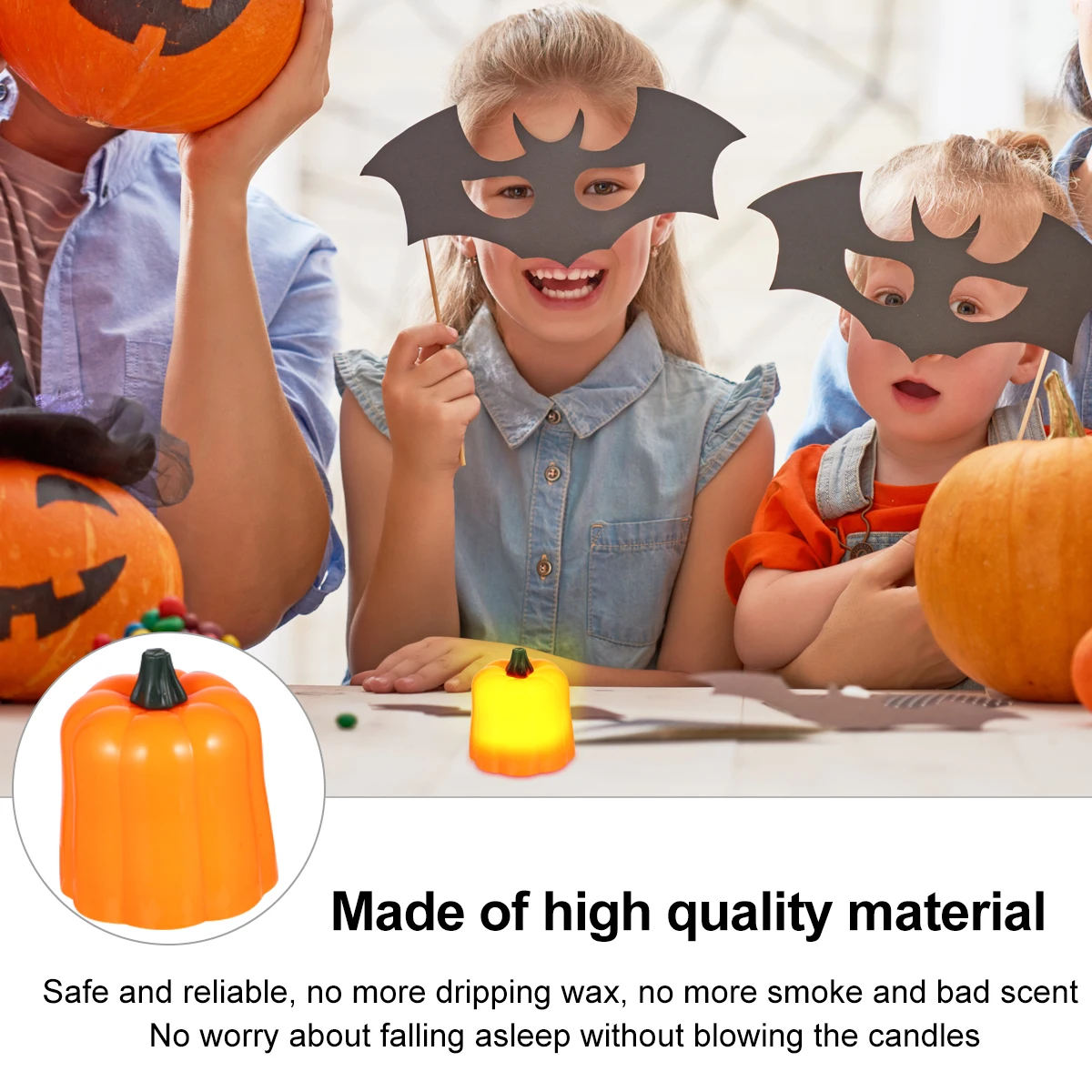 

12 Pcs Pumpkin Shaped Tea Light Candles Flameless LED Wax Safe Drip Smoke Free Halloween Decor Home Office Cafe Shop Wedding
