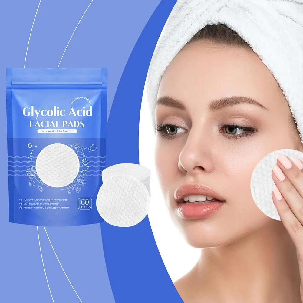 1 bolsa 60 uds almohadillas de limpieza de ácido glicólico almohadillas exfoliantes esponjas para limpieza exfoliante limpieza diaria cuidado de la piel N0v4