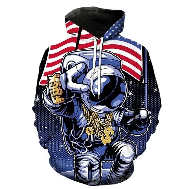 Cartoon Astronauten Muster Hoodies Modetrend Langarm Hip Hop 3D gedruckt Sweatshirt lässig Streetwear übergroße Pullover