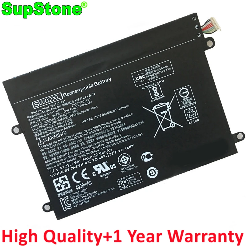 SupStone SW02XL HSTNN-IB7N Laptop Battery for HP Notebook X2 210 G2,10-P000NS P048NB P009NL TPN-Q180 Q181 859470-1B1 859517-855