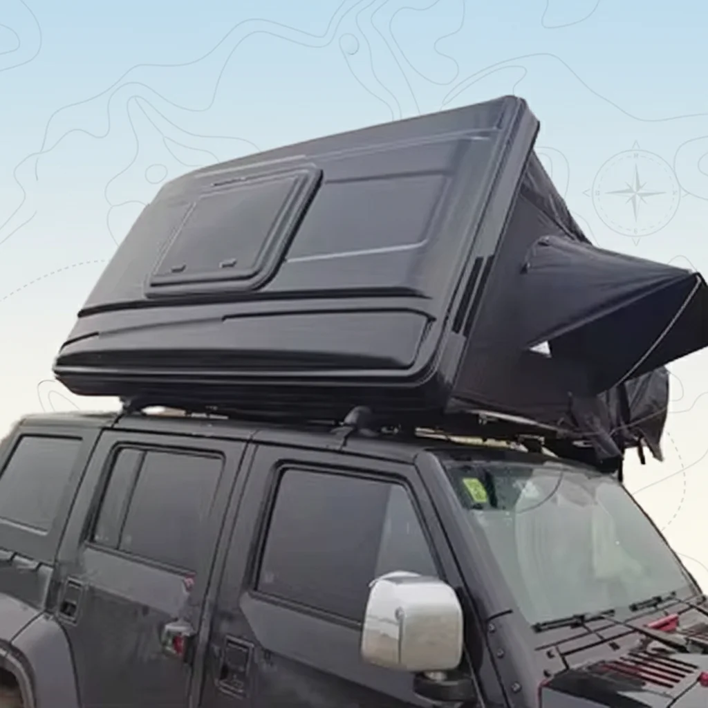 Waterproof Black Aluminum Clamshell Oxford Canvas Roof Top Tent One Person Four-Season Single Layer Hydraulic Quick Automatic