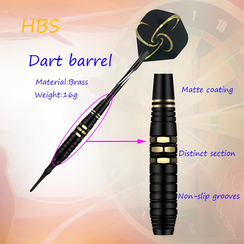 HBS 3PCS/SET Professional Soft Tip Darts 18g High Quality Brass Darts  Indoor  Electronic Darts Target Throwing Game